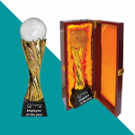 Crystal Globe Award with wooden box mock up